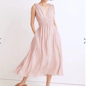 Sophia Smocked midi Dress, polka dots & pockets! Blush pink & white sundress